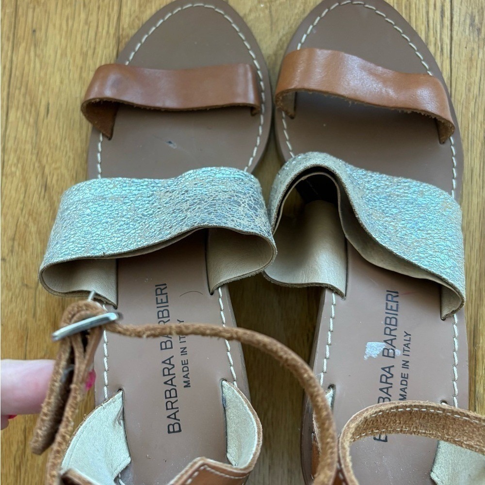 Leather cognac brown metallic Chunky Sandals Neutral Coastal 7